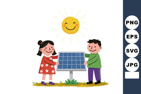 Download Children Holding Solar Panel Under Smili - Premium Resources